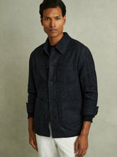 Reiss | Checked Button Through Worker Jacket in Navy Melange
