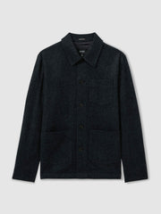 Reiss | Checked Button Through Worker Jacket in Navy Melange