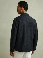 Reiss | Checked Button Through Worker Jacket in Navy Melange