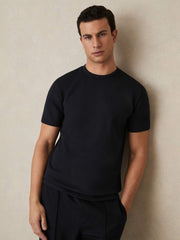 Reiss | Interlock Jersey Crew Neck T-Shirt in Navy Blue