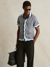 Reiss | Geometric-Print Cuban-Collar Shirt in White/Navy