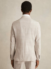 Reiss | Double-Breasted Check Suit Blazer Regular-Fit in Stone