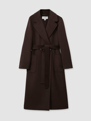 Reiss | Petite Wool Blend Double Breasted Blindseam Coat in Chocolate