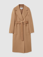 Reiss | Petite Wool Blend Double Breasted Blindseam Coat in Light Camel