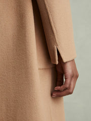 Reiss | Wool Blend Double Breasted Blindseam Coat in Light Camel