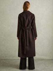 Reiss | Wool Blend Double Breasted Blindseam Coat in Chocolate