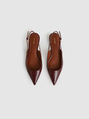Reiss | Leather Slingback Ballerina Pumps in Oxblood
