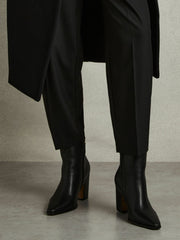 Reiss | Leather Blocked Heel Ankle Boots in Black