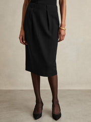 Reiss | Petite Tailored Midi Suit Skirt in Black