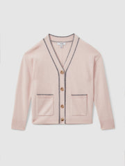 Reiss | 9-13 yrs Wool-Blend Stripe-Detail Cardigan With Cashmere in Pink