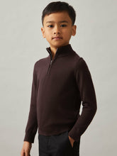 Reiss | 9-13 yrs Merino Wool Half-Zip Funnel Neck Jumper in Dark Bordeaux