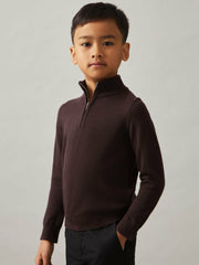 Reiss | 9-13 yrs Merino Wool Half-Zip Funnel Neck Jumper in Dark Bordeaux