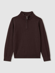 Reiss | 9-13 yrs Merino Wool Half-Zip Funnel Neck Jumper in Dark Bordeaux