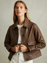 Reiss | Leather Trucker Jacket in Chocolate
