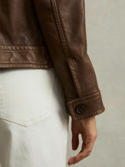 Reiss | Leather Trucker Jacket in Chocolate