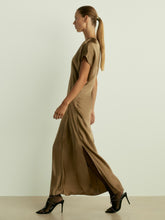 Reiss | Satin Short-Sleeve Midi Dress in Khaki
