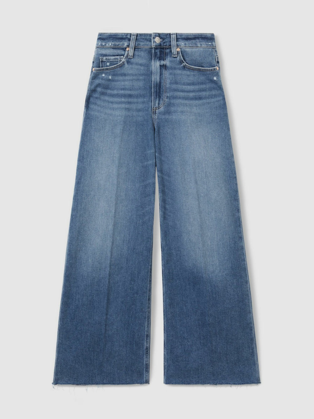 Reiss | Paige Wide Leg Raw Hem Cropped Jeans in Rock Show Blue