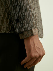 Reiss | Monogram-Jacquard Twill Blazer in Chocolate Brown