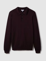 Reiss | Merino Wool Polo Shirt in Dark Bordeaux