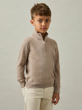 Reiss | 3-9 yrs Merino Wool Half-Zip Funnel Neck Jumper in Wheat Melange
