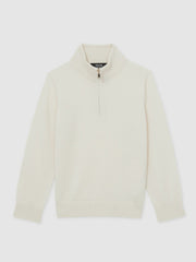 Reiss | 9-13 yrs Merino Wool Half-Zip Funnel Neck Jumper in Snow