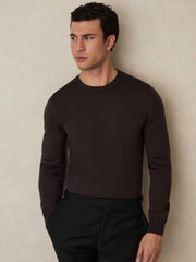 Reiss | Merino Wool Crew Neck Jumper in Dark Bordeaux