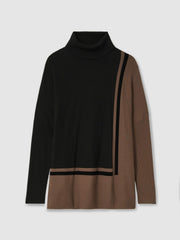 Reiss | Colourblock Roll Neck Split Hem Jumper in Black/Mink