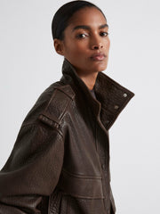 Reiss | Atelier Grained Leather Jacket in Chocolate