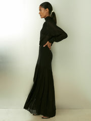 Reiss | Sheer Jersey Gathered Maxi Dress in Black