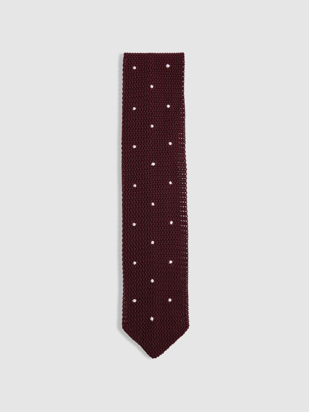 Reiss | Silk Knitted Pin-Dot Tie in Burgundy