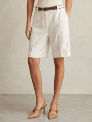 Reiss | Petite Linen-Blend Bermuda Shorts in White