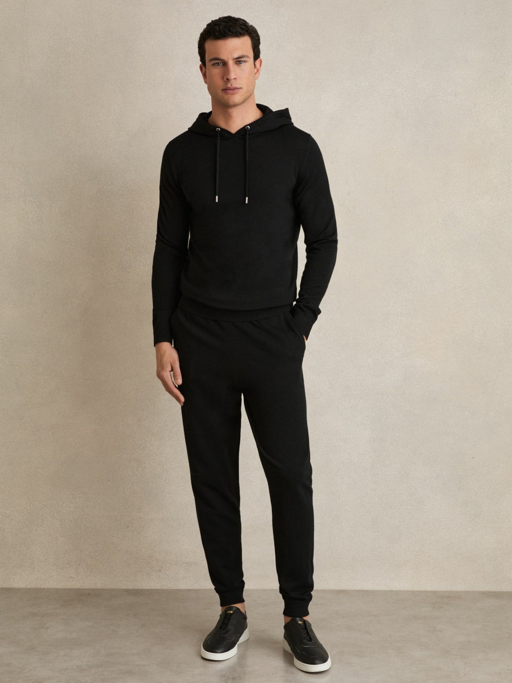 Reiss | Merino Wool Drawstring Hoodie in Black