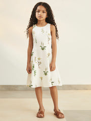 Reiss | 4-9 yrs | NYBG Linen Floral Flared Dress in Ivory