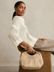Reiss | Raffia Patchwork Clutch Bag in Natural