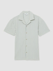 Reiss | Textured-Stripe Cuban-Collar Shirt in White/Soft Blue