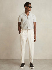 Reiss | Textured-Stripe Cuban-Collar Shirt in White/Soft Blue