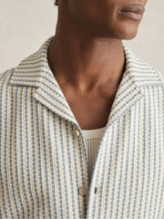 Reiss | Textured-Stripe Cuban-Collar Shirt in White/Soft Blue
