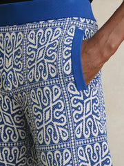 Reiss | Tile Pattern Knit Shorts in Blue/White