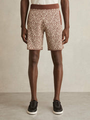 Reiss | Tile Pattern Knit Shorts in Brown/White