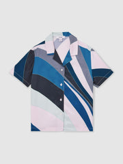 Reiss | 9-13 yrs Printed Cuban Collar Shirt in Blue Print