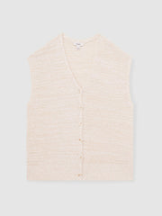 Reiss | Cotton-Linen Button-Through Knit Top in Ivory