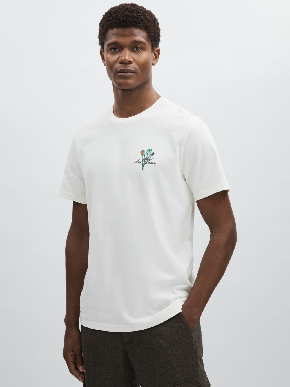 Reiss | Les Deux 100% Cotton Café Print T-Shirt in Ivory Print