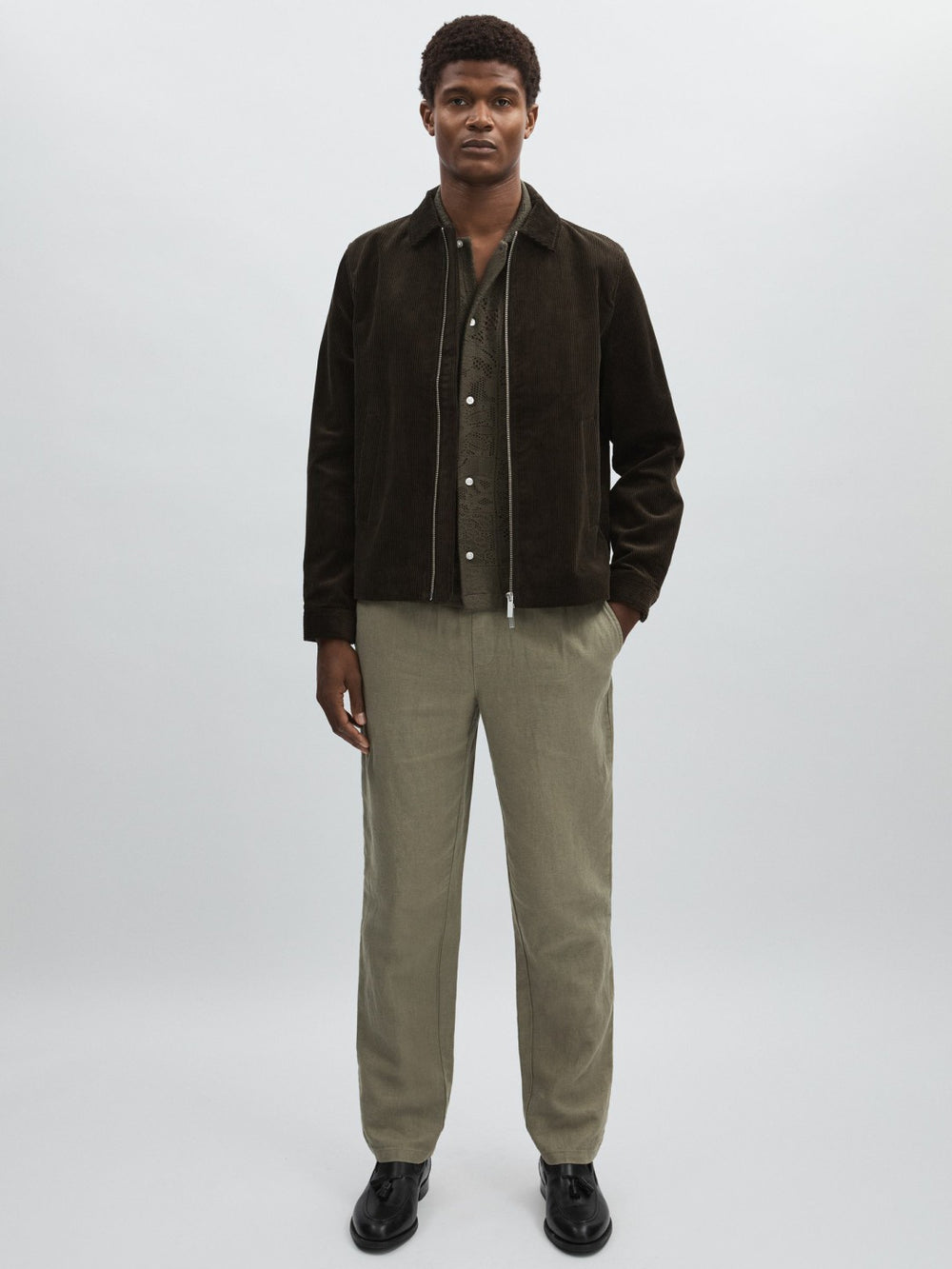 Reiss | Les Deux Drawstring Trousers in Green/Ivory