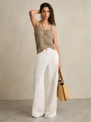 Reiss | Linen Open Knit Vest in Stone