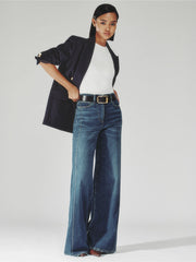 Reiss | Petite Stretch-Cotton Wide-Leg Jeans in Mid Blue