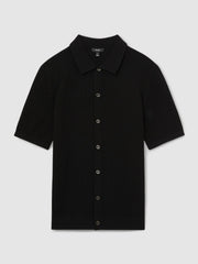 Reiss | Textured Knit Button-Through Shirt in Black