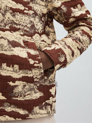 Reiss | Les Deux Woven Ruins Overshirt in Red/Cream