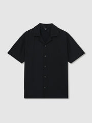 Reiss | Textured Crepe Cuban Collar Shirt in Navy