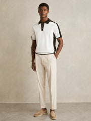 Reiss | Colour-Block Knit Polo Shirt in Optic White/Green