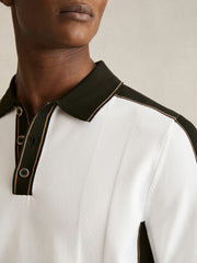 Reiss | Colour-Block Knit Polo Shirt in Optic White/Green